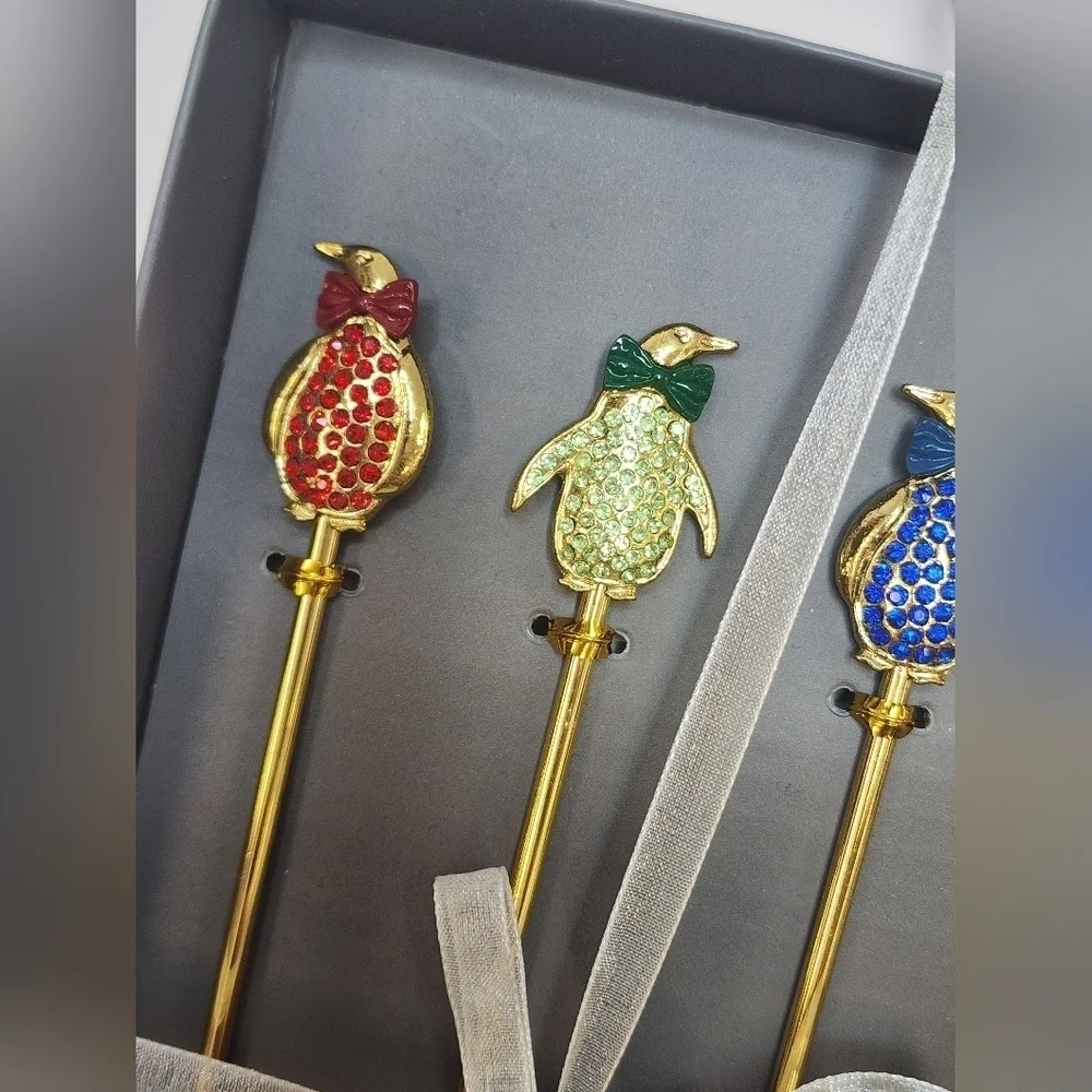 Thirstystone Colorful Penguins Gold Plated  Metal Stir Sticks (price per set)